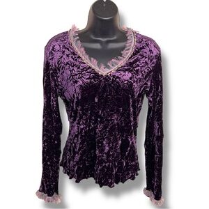 Vintage 90s Small Sno Skin Purple Crushed Velvet Long Sleeve Whimsigoth Boho